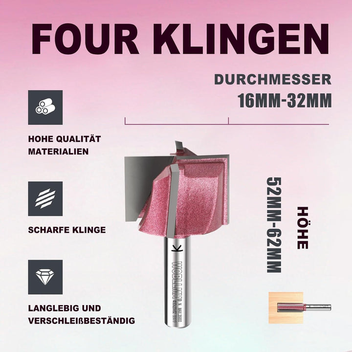 4 Klingen Bodenreinigung Fräser 8mm Schaft,Ø16mm Arbeitslänge 30mm Professional Hartmetall Bestückt