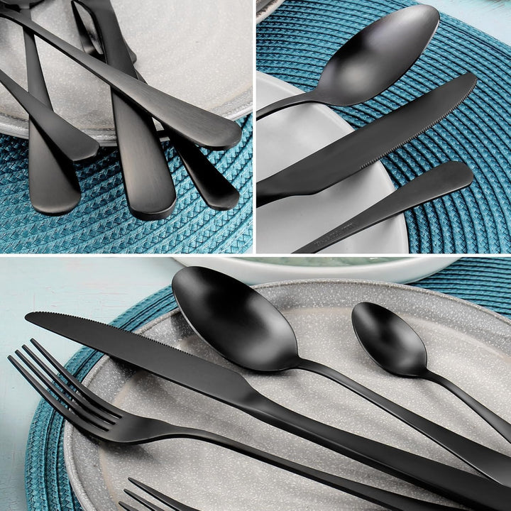 Besteck Set für 6 Personen,30 teilig Schwarz Mattiert Essbesteck Set,Besteckset inkl. Messer,Gabel,L