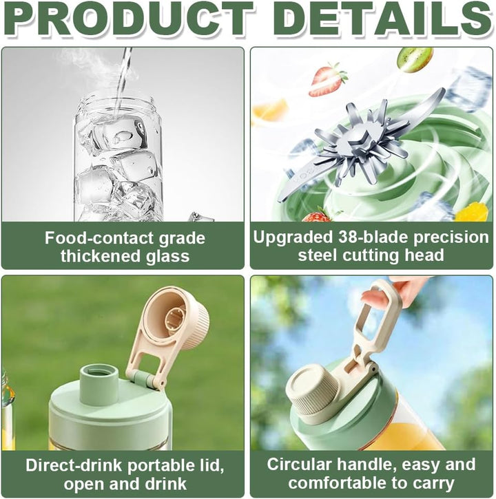 Fresh Juice Mixer Flasche, TGKYK 450ml Tragbarer Mixer Smoothie Maker mit Bürsten, 38 Klingen, USB-L
