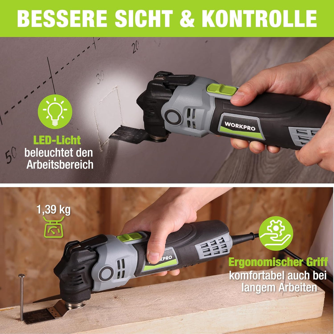 WORKPRO Oszillationswerkzeug, 400W Multifunktionswerkzeug mit 23 Zubehörteilen & Tasche, 6 Geschwind