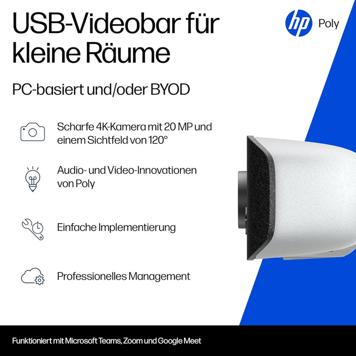 Poly Studio V12 – USB Videobar mit 20MP Kamera & 120° Weitwinkel, All-in-One Konferenzlösung mit Mik