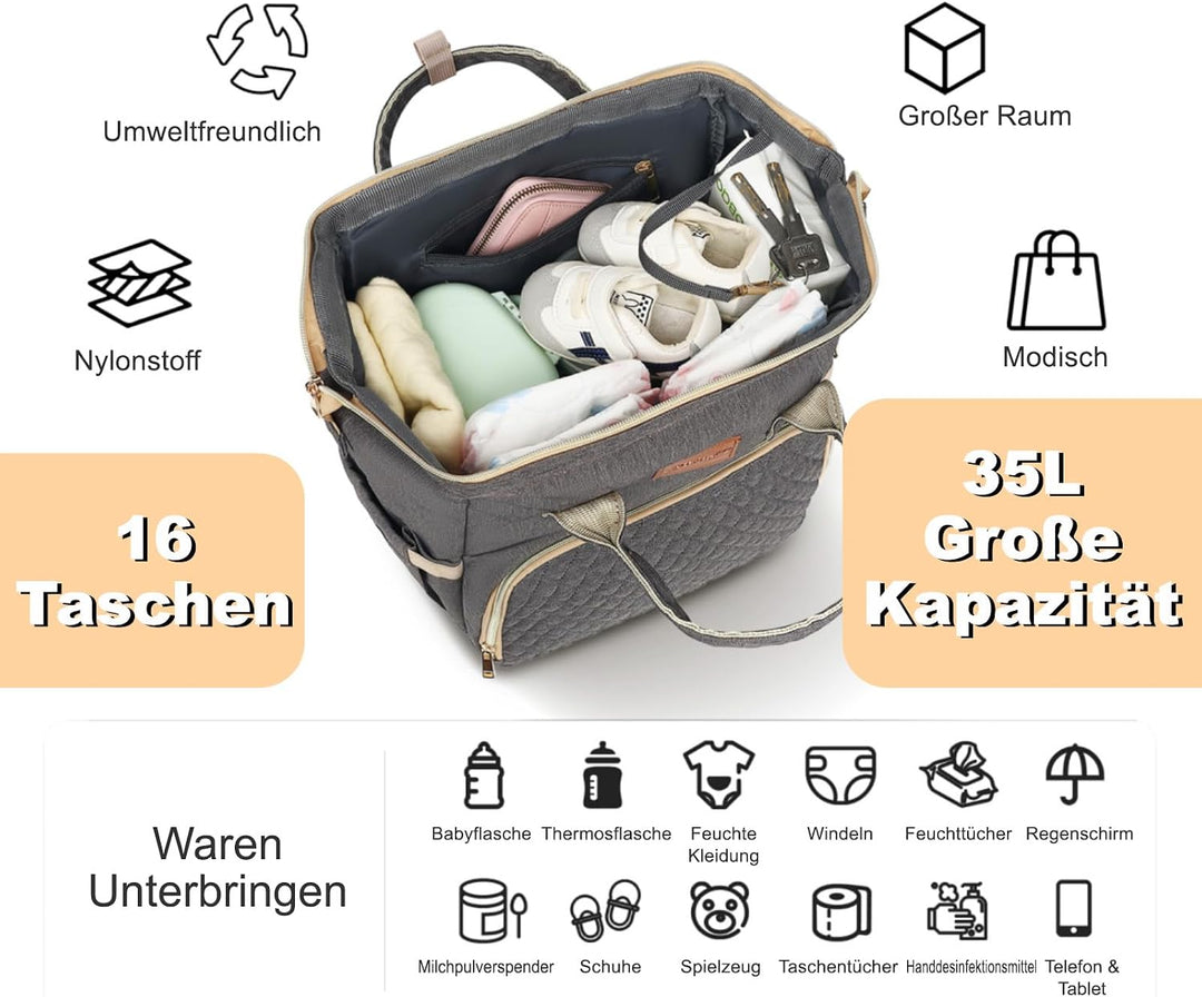 Wickelrucksack Gross - Baby Wickeltasche Rucksack Wasserdicht &amp; Leicht mit Wickelunterlage, Schnulle