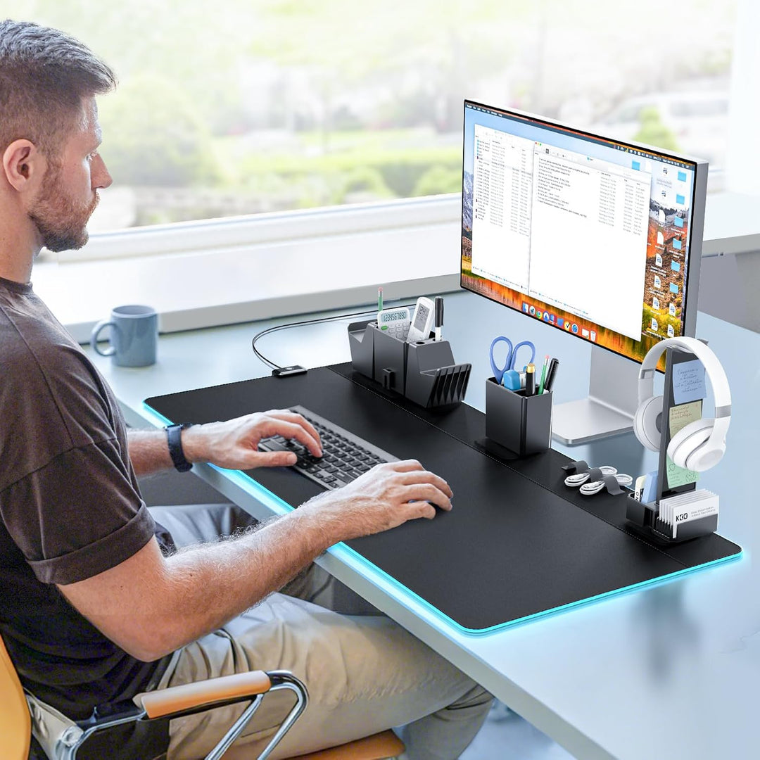 KDD Gaming Mauspad XXL & LED Licht Modi Mousepad mit Magnetisch Organizer Set, Rutschfest Tischunter