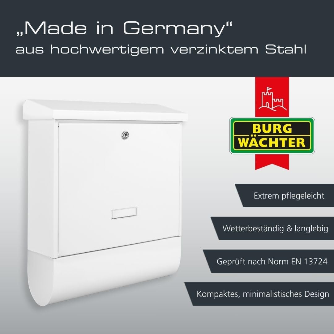 BURG-WÄCHTER Briefkasten mit Zeitungsfach und Namensschild, Verzinkter Stahl, Einwurf-Format DIN C4,