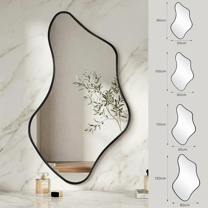 Unregelmässiger Wavy Wandspiegel mit Metallrahmen &amp; Gehärtetem Sicherheitsglas für Badezimmer, Schla