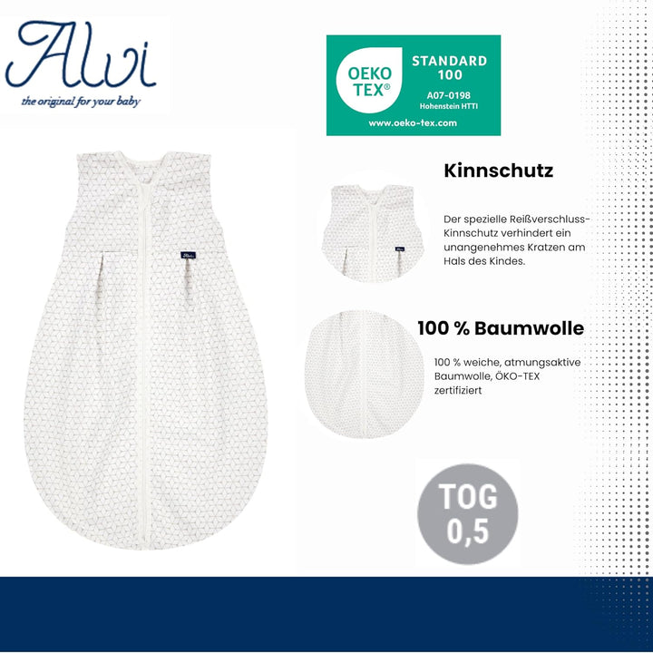 Alvi Kugelschlafsack Molton Sommerschlafsack | Babyschlafsack ärmellos 100% Baumwolle | Unwattierter