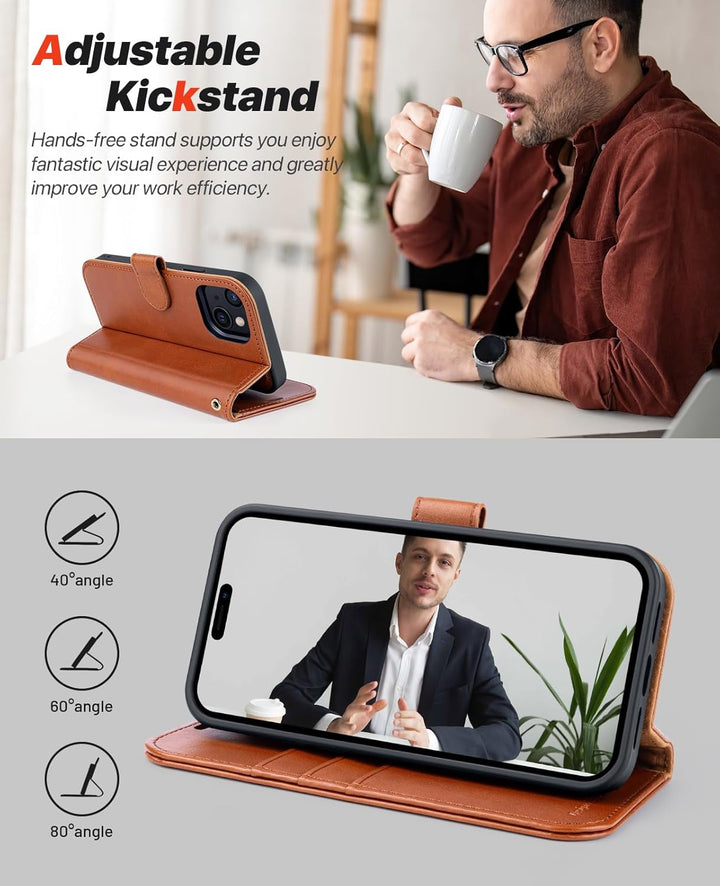 OCASE iPhone 15 Plus Hülle(2in1) Leder Stossfestes Case [Abnehmbare magnetische Hülle] [Kabelloses L