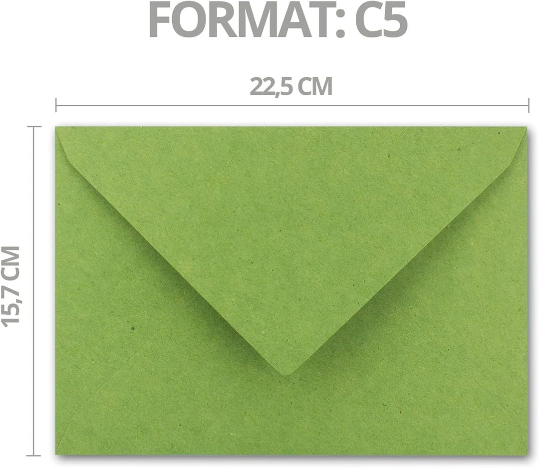 1000x Vintage Brief-Umschläge DIN C5 Kraftpapier 120 g/m² - 157 x 225 mm - Hellgrün (grün) Recycling