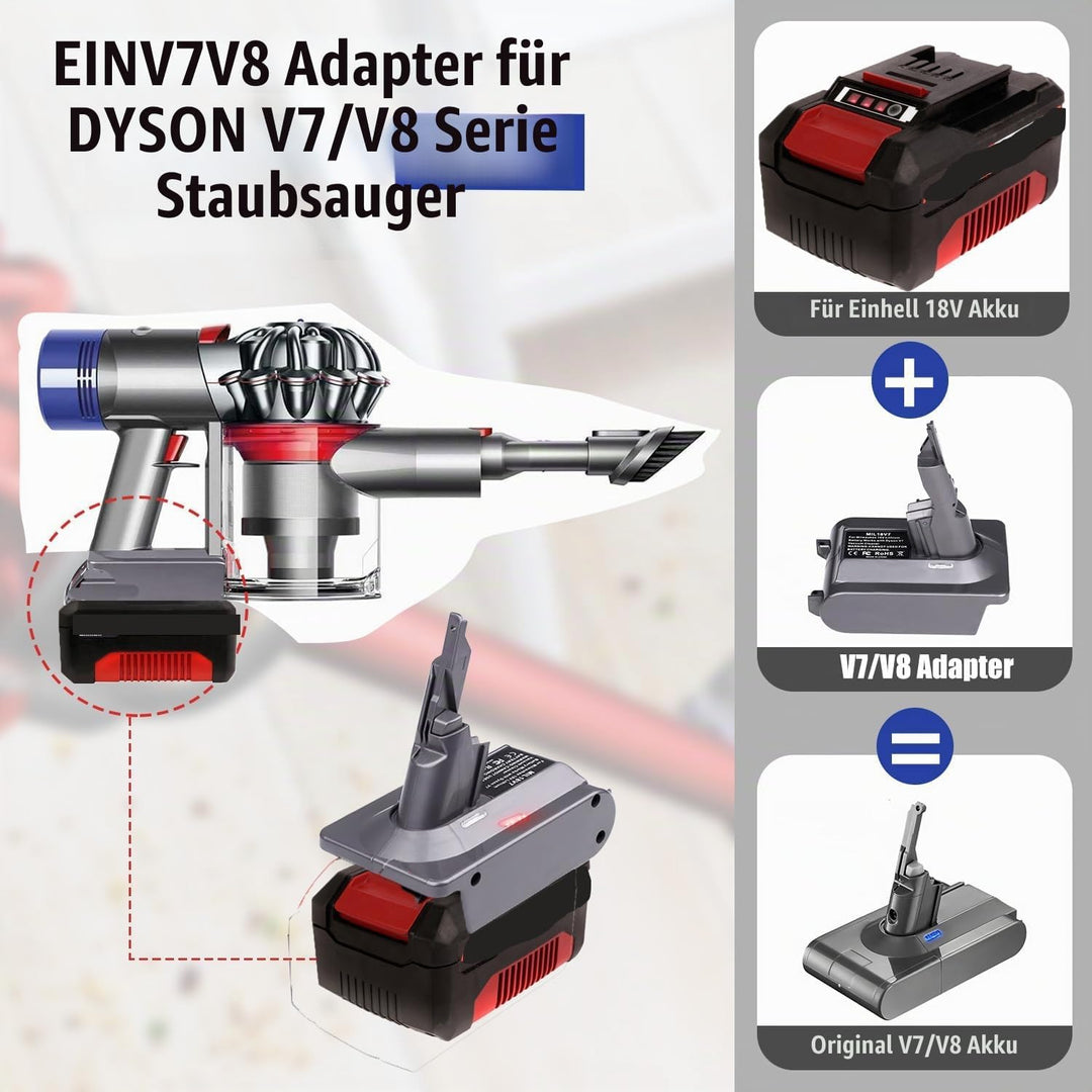2-in-1-Adapter für Einhell 18V Lithium-Akku Convert to für Dyson V7/8 Handstaubsauger Akku Kompatibe