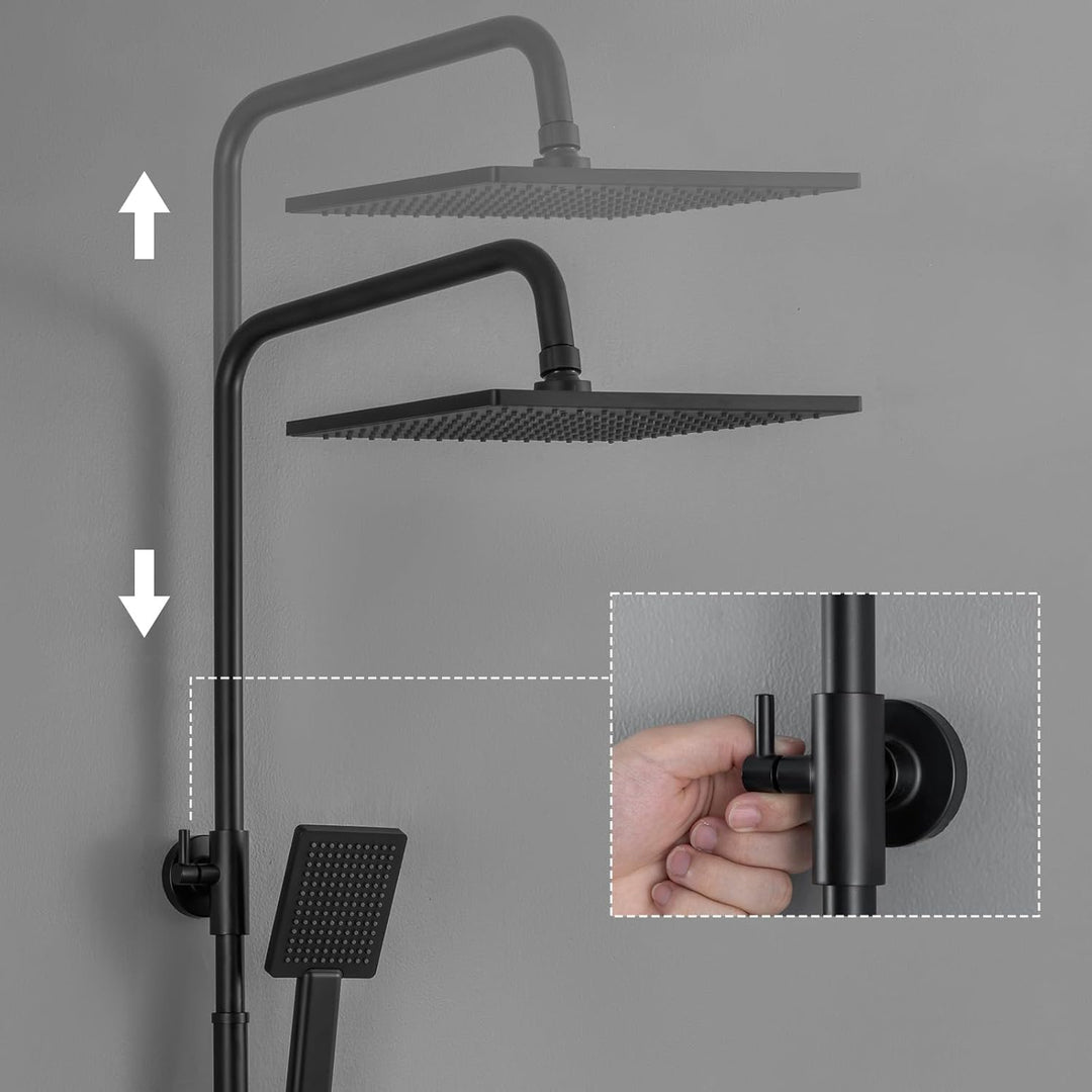 Duscharmatur Schwarz, Auralum Duschsystem Höhenverstellbar 90-120cm, Duschamaturenset mit 11 Inch Re