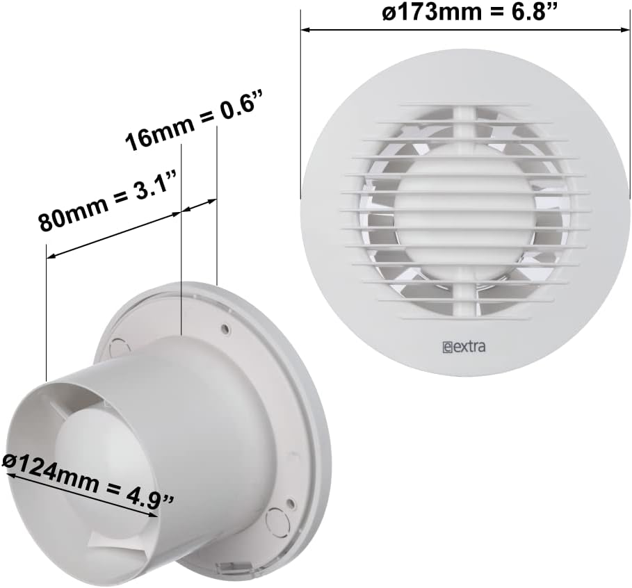 EUROPLAST Ø 125mm Bad-Lüfter - Fan zur Belüftung in Bad und WC gegen Feuchtigkeit - Leise Ventilator