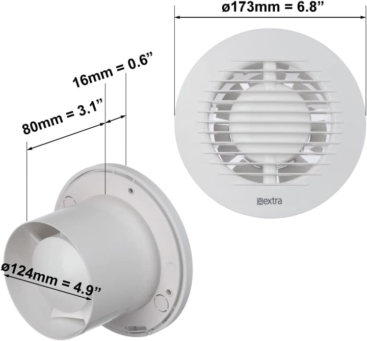 EUROPLAST Ø 125mm Bad-Lüfter - Fan zur Belüftung in Bad und WC gegen Feuchtigkeit - Leise Ventilator