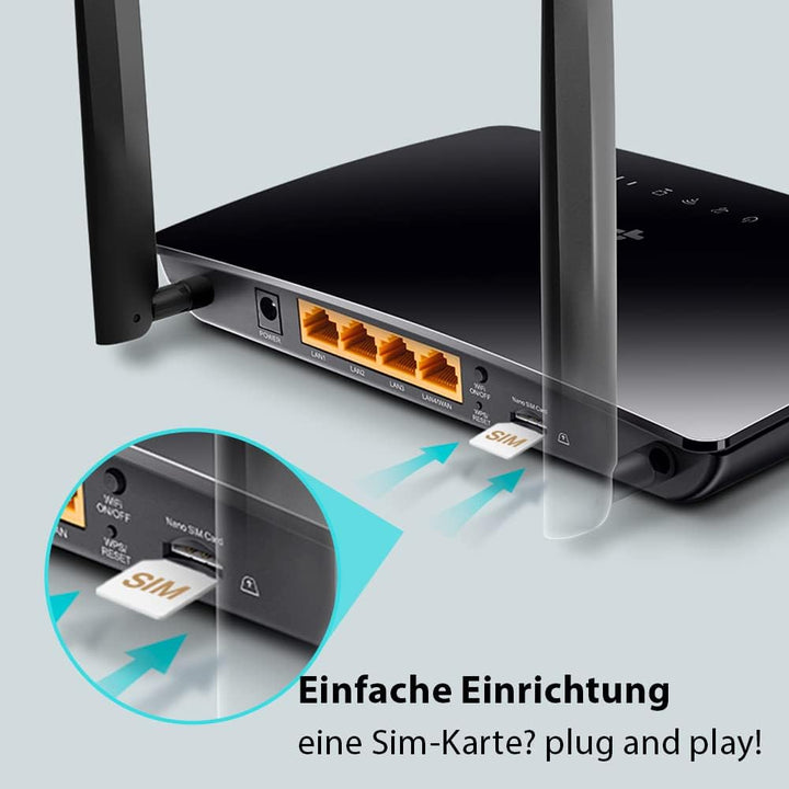 TP-Link TL-MR6400 LTE Router, 4G Router unterstützt SIM Karten, 4G Cat4 bis zu 150 Mbit/s, WLAN 2.4G