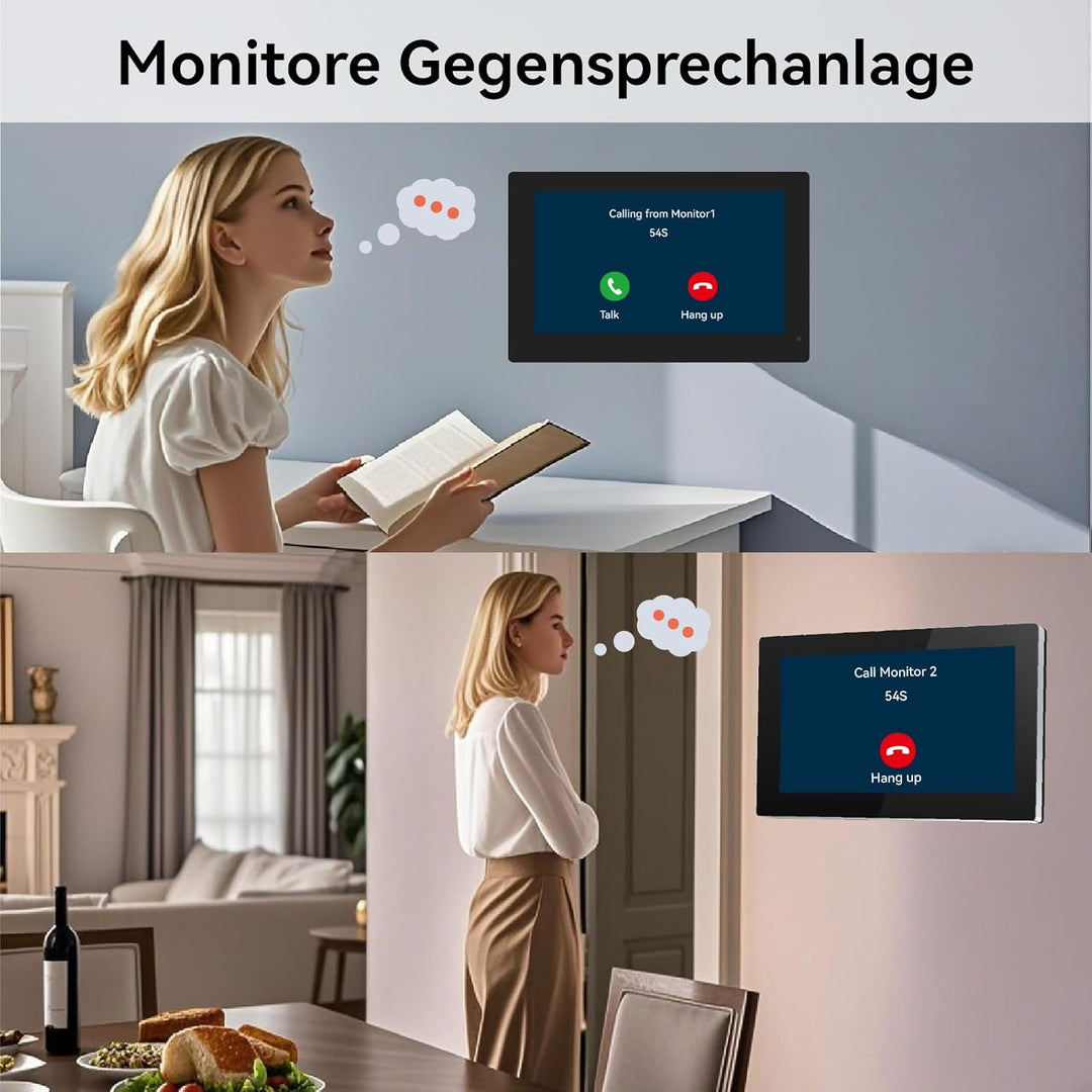 1080p Video Türsprechanlage mit Türöffner für Einfamilienhäuser mit 2- Monitoren,Nachtsicht, Zwei-We