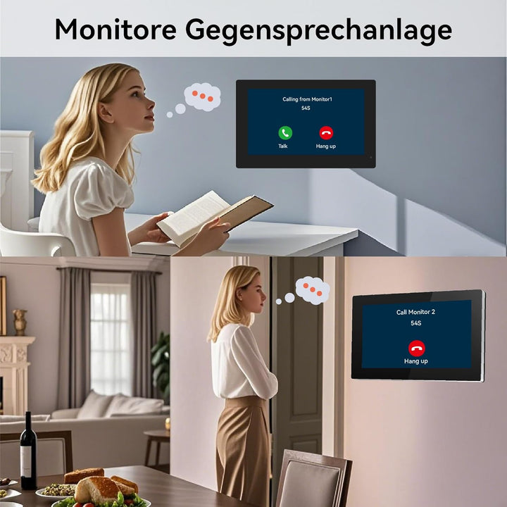 1080p Video Türsprechanlage mit Türöffner für Einfamilienhäuser mit 2- Monitoren,Nachtsicht, Zwei-We
