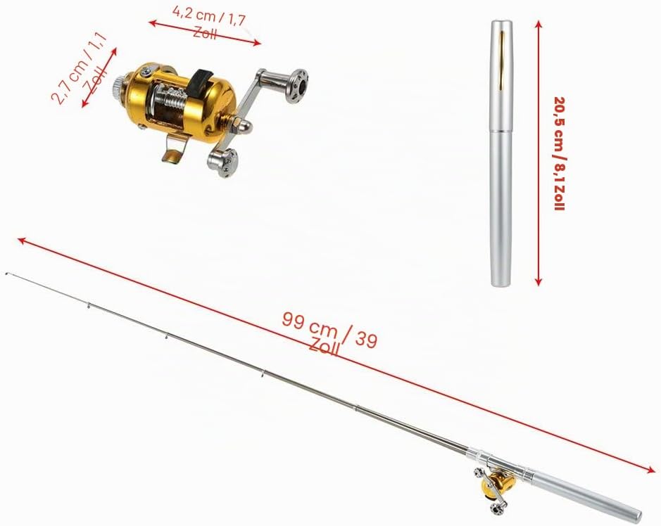 Lixada Mini Angel Reel Combo Kit, Pen Angelrute + Fishing Wheel + Angelschnur + Weiche Köder + Hooks