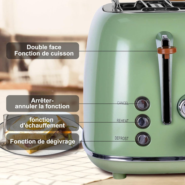 Wiltal Toaster Retro 2 Scheiben 6 Einstellbare Bräunungstufen，Edelstahl mit hochwertige Brötchenaufs