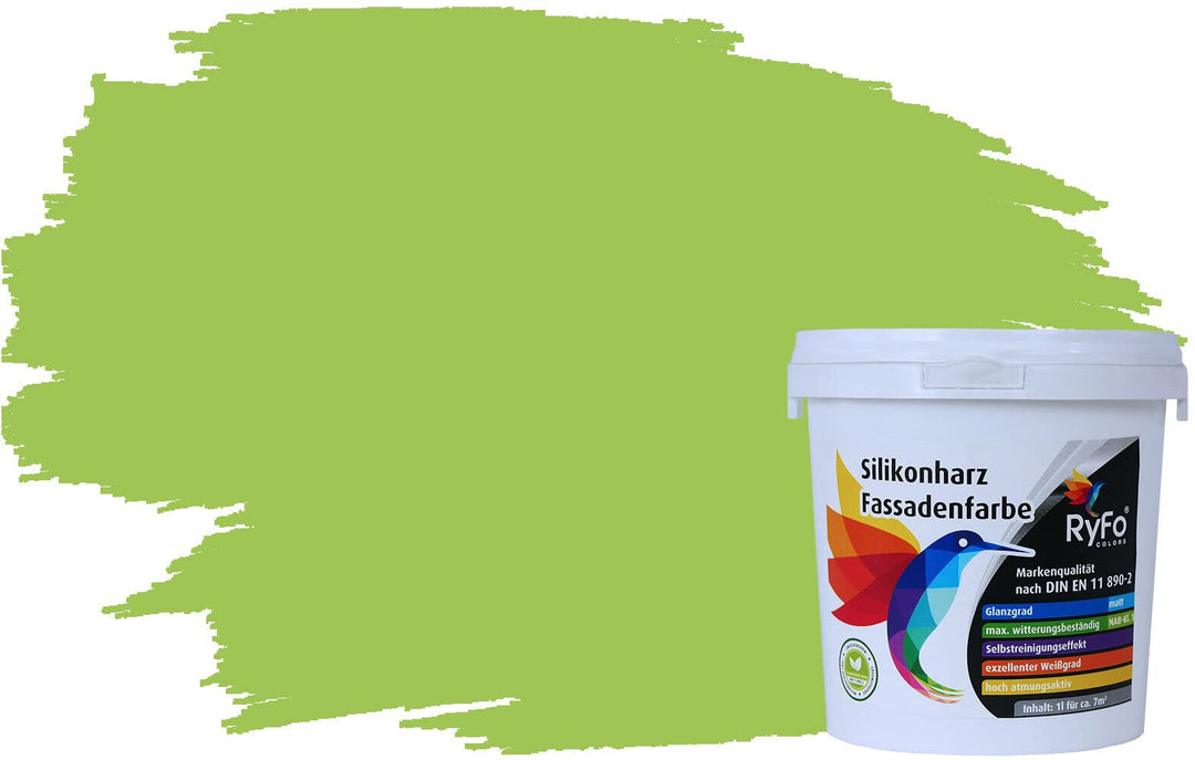 RyFo Colors Silikonharz Fassadenfarbe Lotuseffekt Trend Limonengrün 1l - bunte Fassadenfarbe, weiter