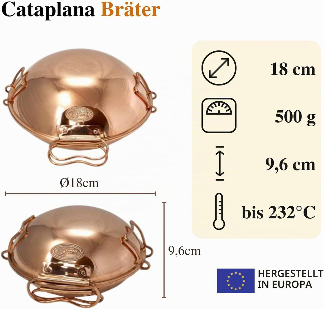 CopperGarden® Cataplana Bräter aus handverzinntem glattem Kupfer mit ca 18 cm Durchmesser I Portugie