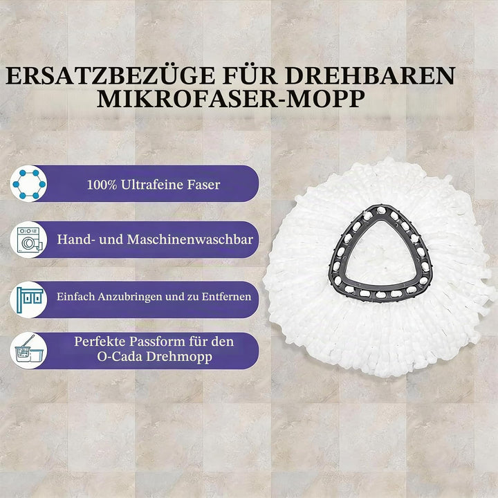 4er Pack Mikrofaser Ersatzköpfe für Vileda Turbo &amp; EasyWring inkl. 1 Dreieckskopf-Basis – Waschbare