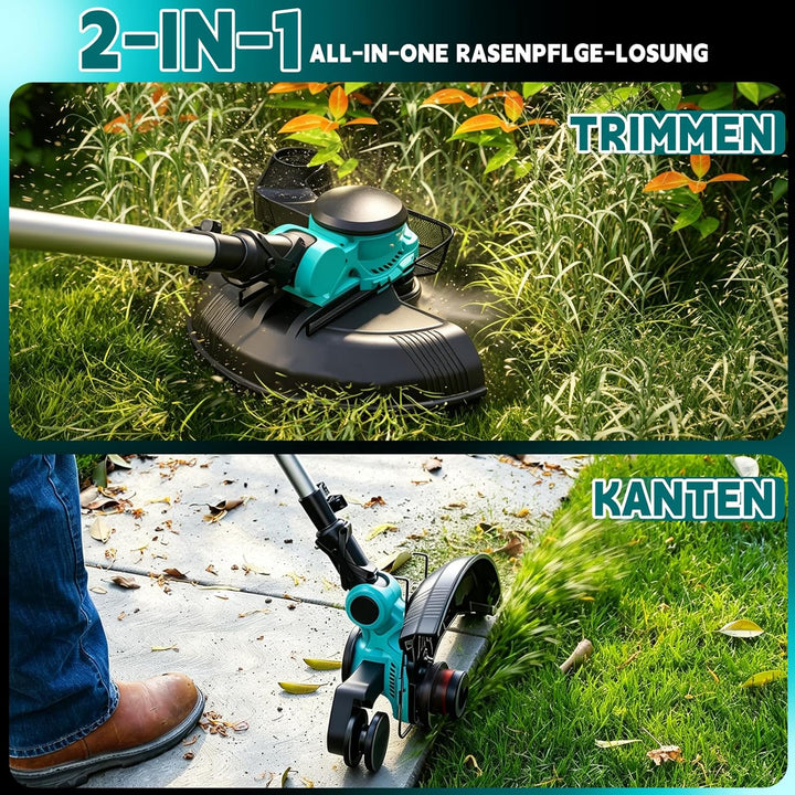 Rasentrimmer mit Akku,Elektro Rasentrimmer mit 2 X 4.0Ah Akkus und Ladegerätn,freischneider mit unkr
