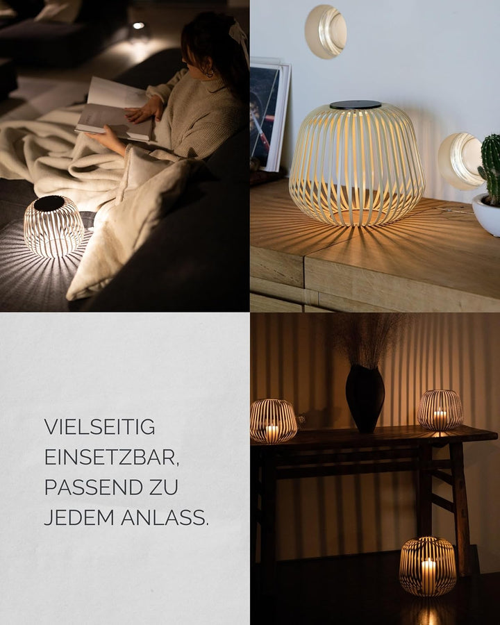LUUK Studio Portable Solar Tischlaterne, minimalistische Aussenleuchte für Balkon und Terrasse, dimm