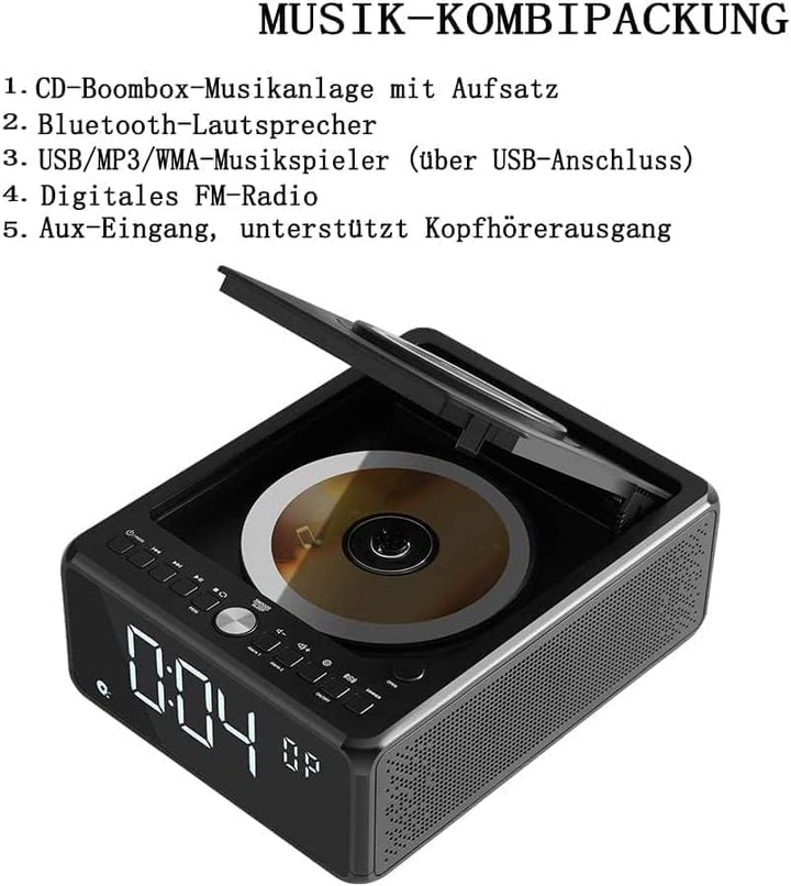 G Keni Radio mit CD Player (UKW Radio) | Radio mit Bluetooth - 10 Watt kabellose Ladegerät, Wecker D