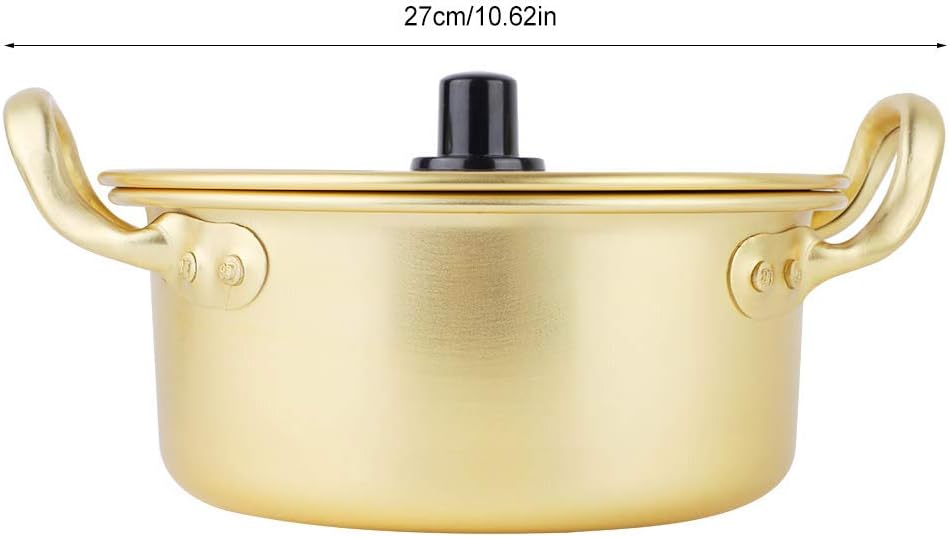Korean Ramen Noodles Pot, Aluminium Ramen Topf mit Deckel Nudeltopf Doppelgriff Kleiner Sossentopf z