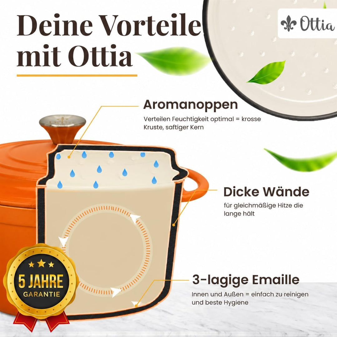 Ottia Gusseisen Topf [inkl. eBook] – Emaille Topf 26cm - Dutch Oven, Brotbackform, Brotbacktopf, Sch