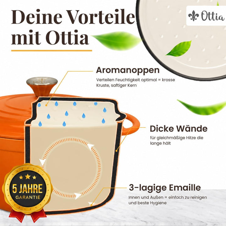 Ottia Gusseisen Topf [inkl. eBook] – Emaille Topf 26cm - Dutch Oven, Brotbackform, Brotbacktopf, Sch