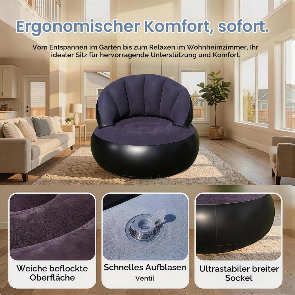 Aufblasbare Sofa,Aufblasbarer Sofastuhl Tragbarer Aufblasbarer Stuhl Beflocktes Luftsofa Rundes Outd