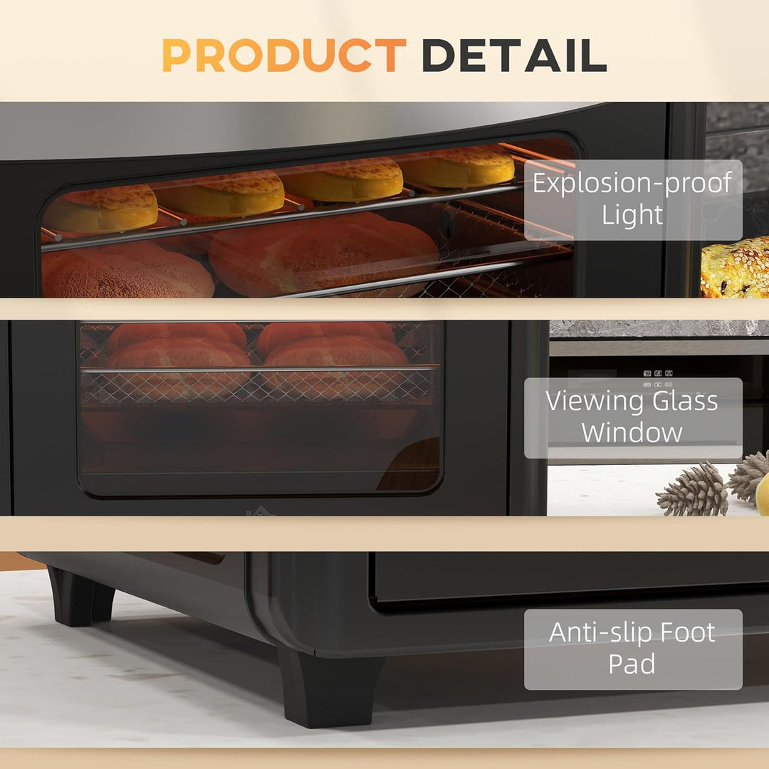 HOMCOM Mini Backofen mit Umluft 30 L 1600W 90-230℃ 60 Min. Timer inkl. Krümelblech, Warmhalteplatten