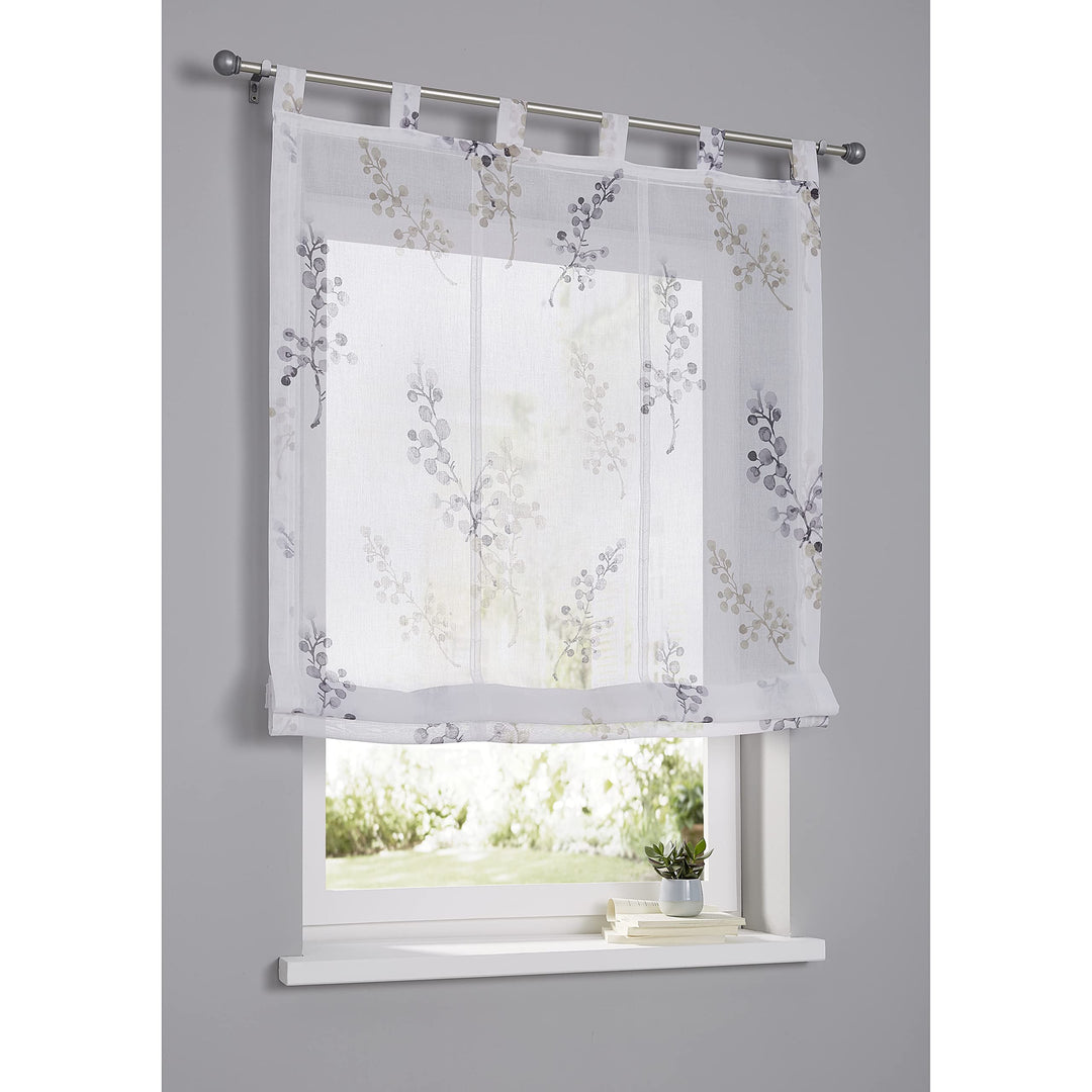 Kutti weisses Raffrollo Danny mit Schlaufen Bedruckt Raffgardine halbtransparent (Taupe, 120 x 140 c