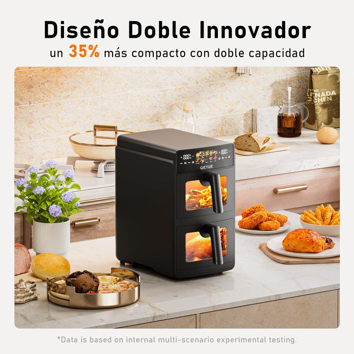Heissluftfritteuse 2 Kammern 10L Airfryer [2 Fächer je 5l, sehr leiser Betrieb, 10 Programme, 2 Geri