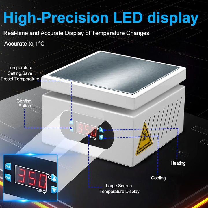 350 W PCB Heizplatte,0-400℃ Lötstation Heizstation mit LED Display,Vorheizen Station für Mikrocomput