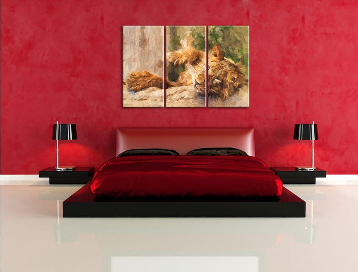 Pixxprint verspielter Kleiner Löwe Kunst / 3-Teilig/Gesamtmass 120cm Leinwandbild bespannt auf Holzr