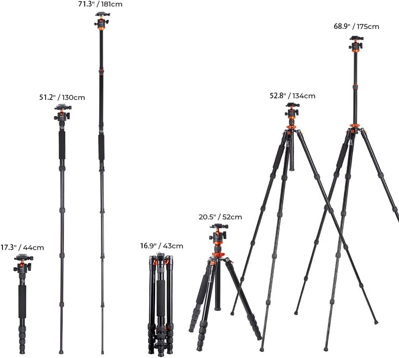 K&F Concept K255A4(TM2515M1) Kompaktes Kamera Stativ für DSLR Kamera, Alu Camera Tripod, Tragbares S