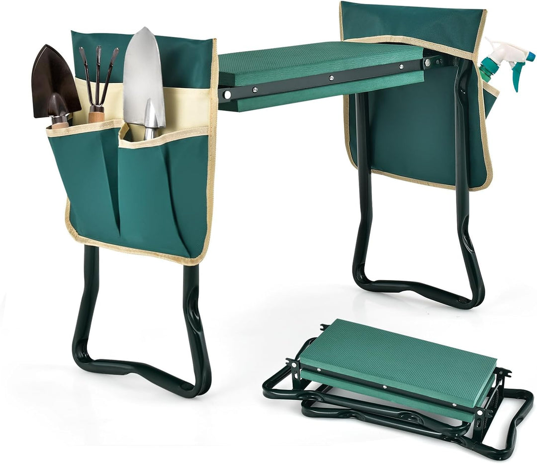 RELAX4LIFE 2-in-1 Kniebank klappbar, Kniehilfe mit 2 abnehmbaren Taschen &amp; Kniekissen EVA-Schaumstof