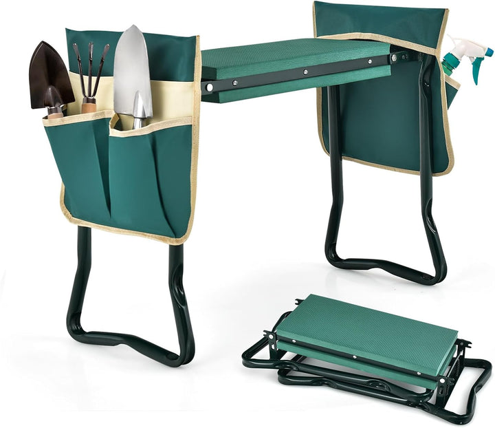 RELAX4LIFE 2-in-1 Kniebank klappbar, Kniehilfe mit 2 abnehmbaren Taschen &amp; Kniekissen EVA-Schaumstof