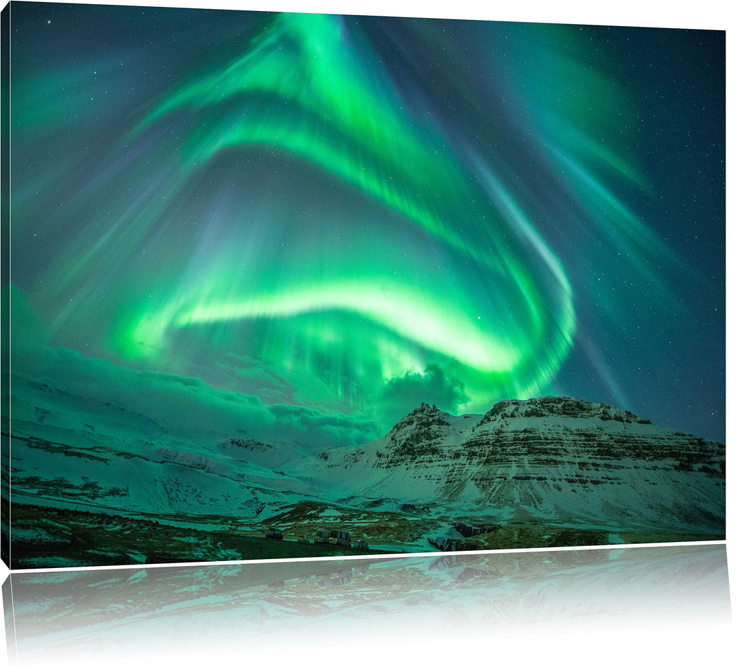 Nordlichter über Island, Format: 100x70 auf Leinwand, XXL riesige Bilder fertig gerahmt mit Keilrahm
