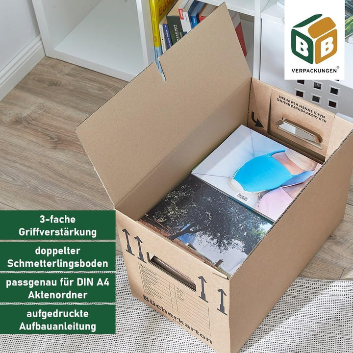 BB-Verpackungen 10 x Bücherkarton Profi aus recycelter Pappe (sehr stabil 2-wellig, doppelter Boden,