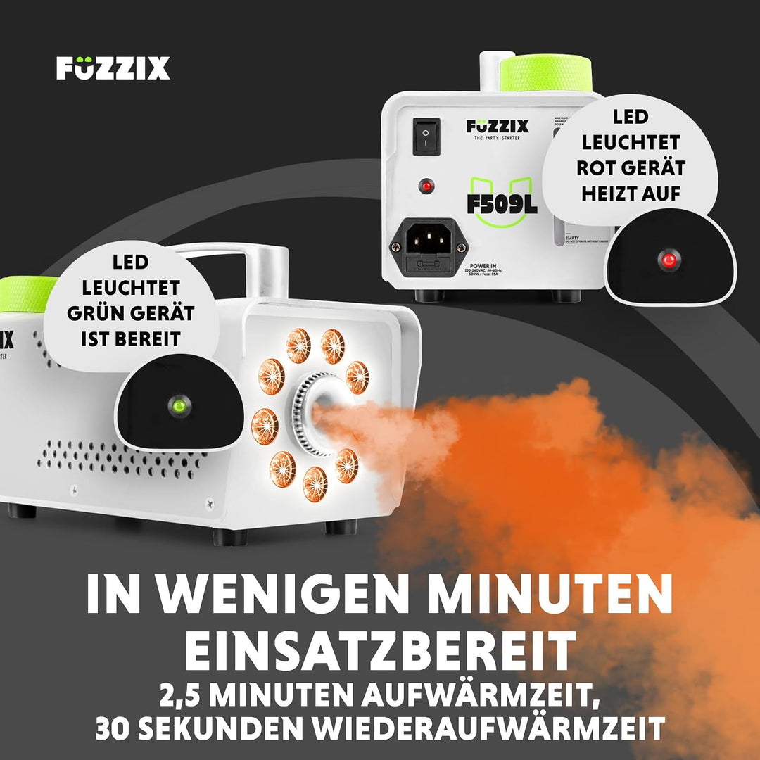 Fuzzix F509LW Nebelmaschine Mini mit LED Lichteffekt und 2 Liter Nebelfluid, 500 Watt mit Fernbedien