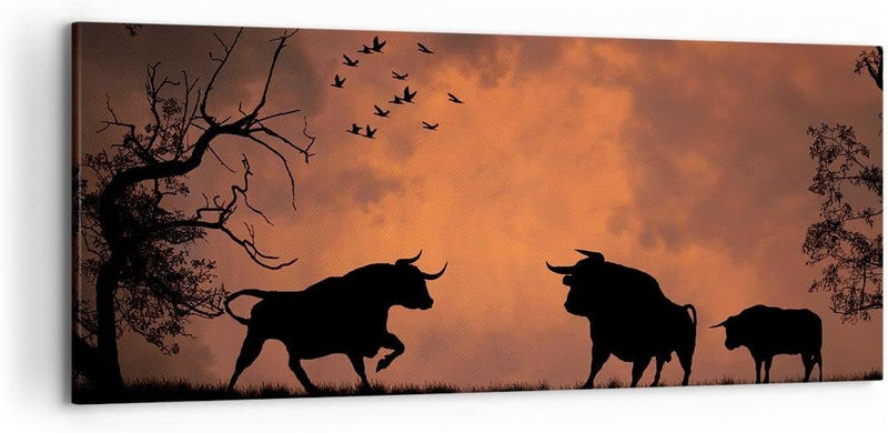 Wandbilder Dekoration Wohnzimmer Tier wütend Stier Panorama Bilder auf Leinwand 120x50cm Leinwandbil