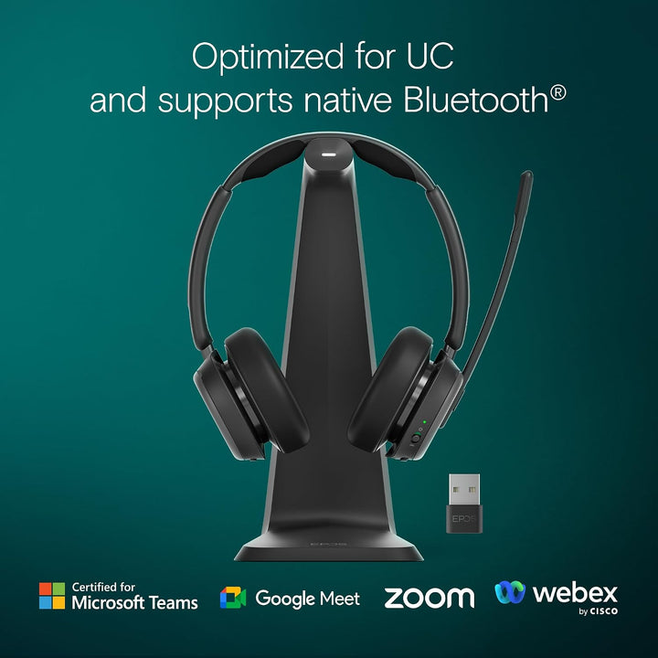 EPOS Impact 1000 MS UC ANC Bluetooth-Headset mit Ladestation und USB-C + USB-A Adapter für PC und Ma