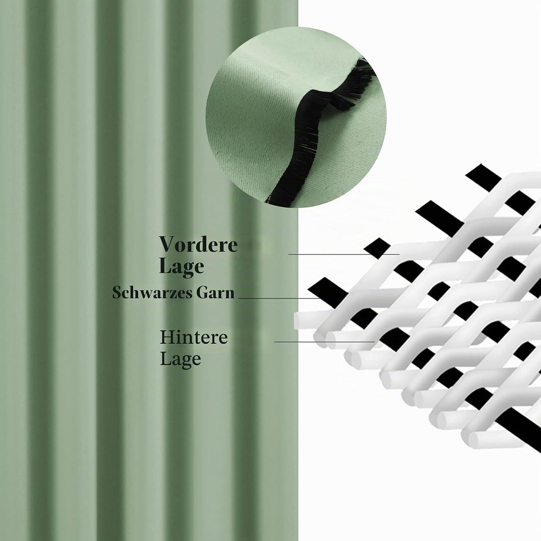 Hiasan Verdunklungsvorhänge Gardinen mit Ösen,Salbeigrün Blickdicht Vorhänge,2 Stück,140 x 175 cm (B