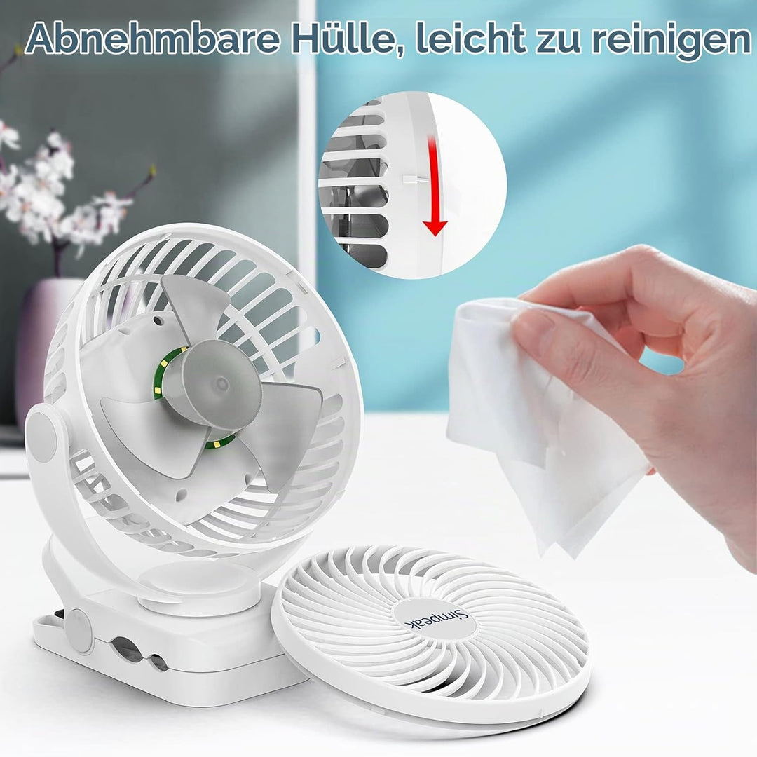 Simpeak 8000mAh Camping Ventilator Tischventilator, Mini USB Ventilator leise, Clip Fan mit Fernbedi