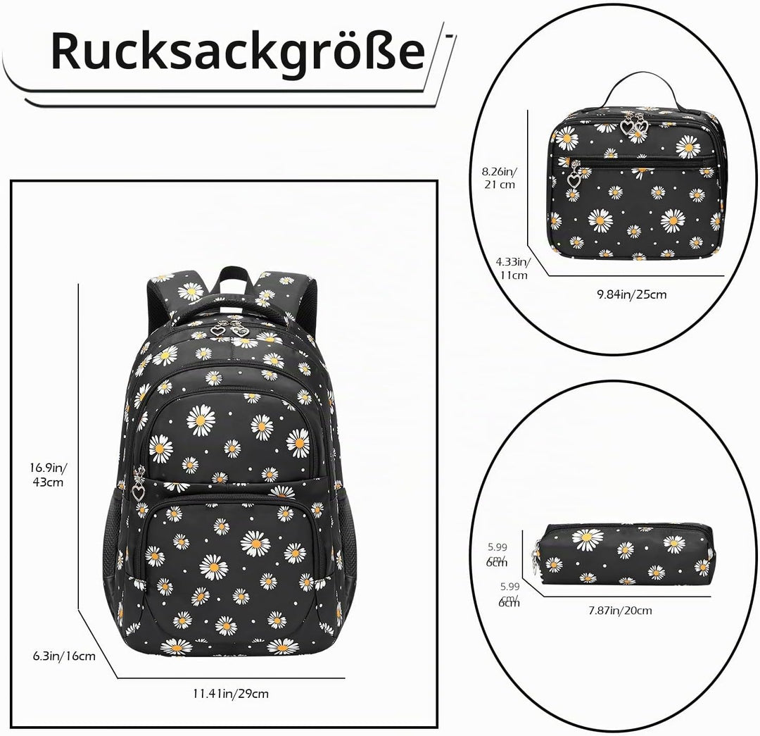 SIVENKE Schulrucksack Mädchen Teenager Damen Schultasche Rucksack Set Gänseblümchen Schulranzen für