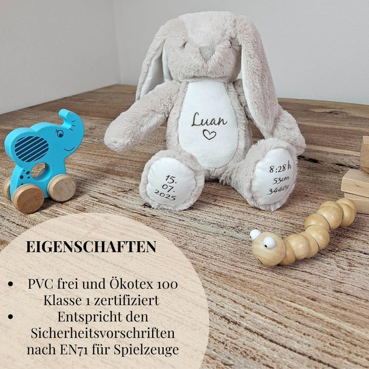 Personalisierte Geschenke Baby | Kuscheltier mit Geburtsdaten & Name | Kuscheltier für Kleinkinder H