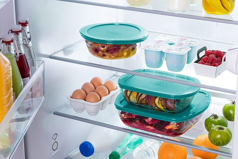 Pyrex® - Cook & Store - 3er Set rechteckige Glasschalen mit Deckel (0,4l, 1,1l und 2,5l) - BPA-frei