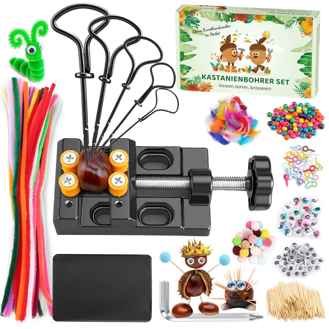 TUT Kastanienbohrer Kinder Set mit Kastanienhalter, Kastanien Bastelset Kastanienbohrer Set, Herbst